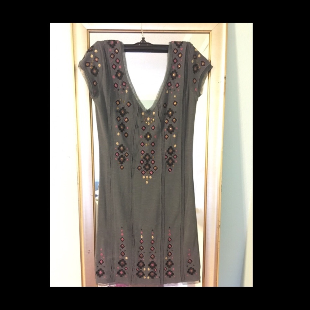 Free People Tight Bohemian Style, Embroider Dress